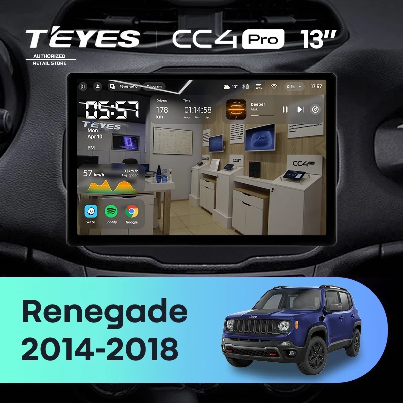Штатная магнитола Teyes CC4 Pro 8/128 Jeep Renegade (2014-2018) (13")