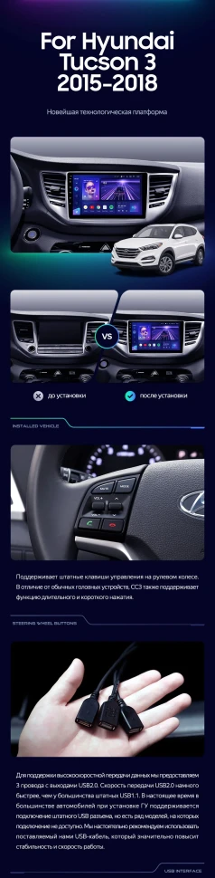 Штатная магнитола Teyes CC3L 4/32 Hyundai Tucson 3 (2015-2018) Тип-B